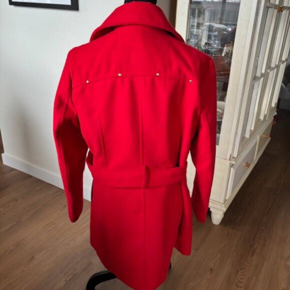 Marvin Richards Red Asymmetrical Full Zip Belted Gold Hardward Coat EUC L - Picture 4 of 8